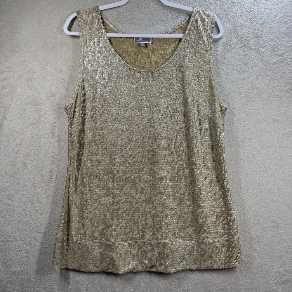 JM Collection Gold Sleeveless Top Women's L Relaxed Elegant Chic Travel Textured